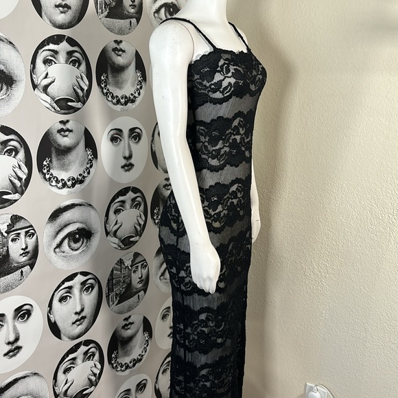 Vintage Bebe Moda Black & White Lace Spaghetti Strap Bodycon Dress, Sz S - Picture 5 of 16